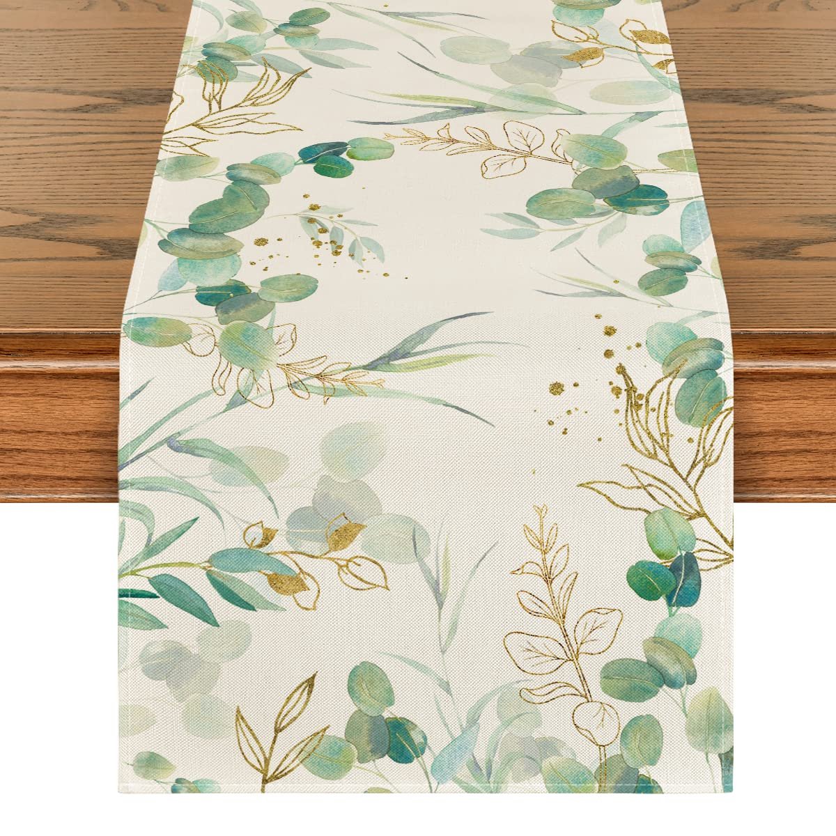 Blazelife Home Bedrukt Velvet textiel Tafelloper - Fluweel - Runner 40*140 - Eucalyptusblad