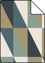 Proefstaal ESTAhome behangpapier grafische driehoeken goud, groen en blauw - 139197 - 26,5 x 21 cm