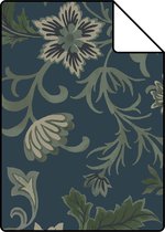Proefstaal ESTAhome behangpapier vintage bloemen donkerblauw en groen - 139416 - 26,5 x 21 cm
