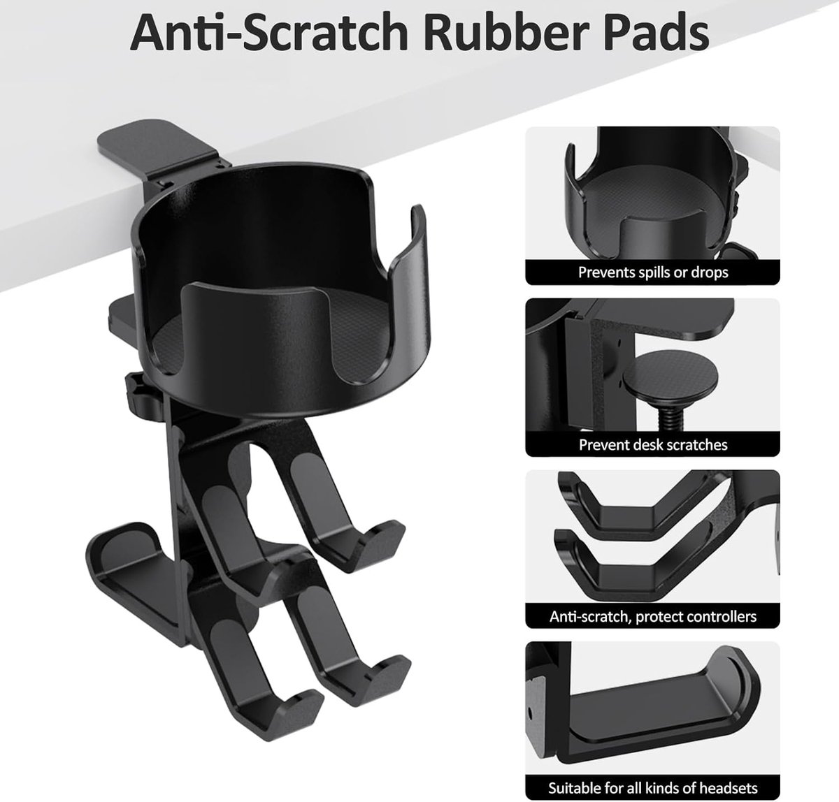 Porte-gobelet De Bureau 3 En 1 Urmust - Support Casque + Manette + Tasse (Gris)