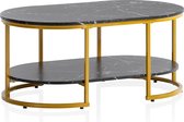 Moderne rechthoekige banktafel - Zwart en goud - Marmerlook - Afgeronde hoeken - 100 cm x 60 cm x 45 cm - Opbergruimte - Robuust metalen frame - Elegante flair - Antislipnoppen - 25 kg laadvermogen