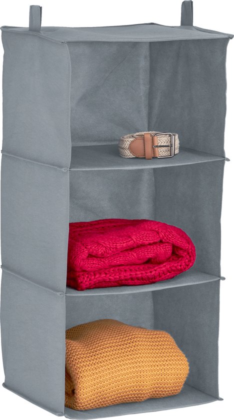 Relaxdays hangende kast organizer 3 vakken - kledingkast organizer stof - broeken - grijs