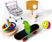 KLMYTCWSD Vogelspeelgoed parkiet speelgoed 5 stuks, mini winkelwagen, skateboard, basketbal mand, training ringen, bel speelgoed Parrot intelligentie speelgoed