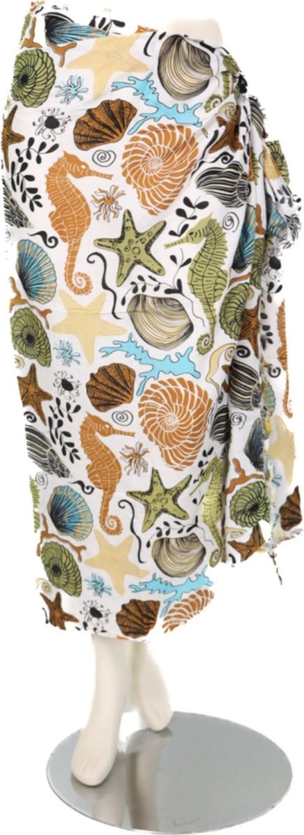 Sarong - 507 - zeedieren - wit van Om Namaste - Pareo Saunadoek Wikkeljurk