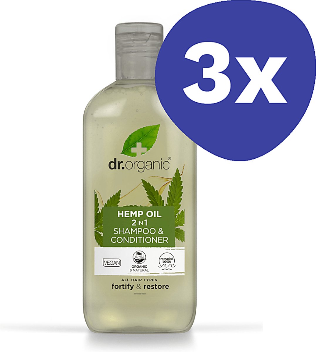 Dr Organic Hennep Olie 2 in 1 Shampoo & Conditioner (3x 265ml)