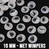 Allernieuwste.nl® 20 pièces Yeux mobiles avec Wimpers 10 mm - Yeux mobiles auto-adhésifs mobiles 1 cm cils - Yeux créatifs 10 mm - blanc noir