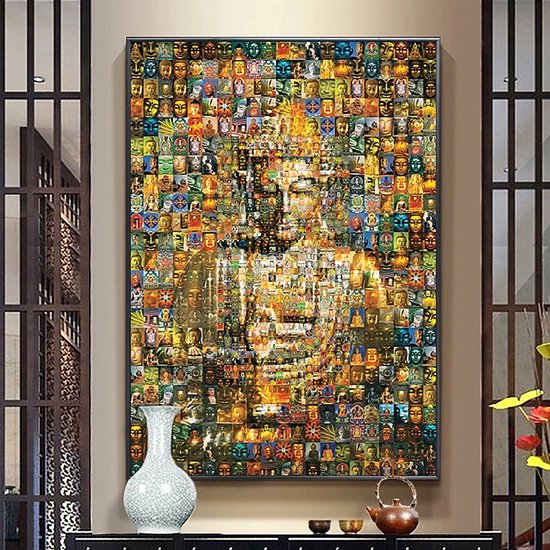 Allernieuwste.nl® Canvas NFT Boeddha Buddha - Duizend Plaatjes - Modern - MOZ-Art - kleur - 50 x 70 cm