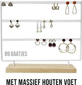 Allernieuwste.nl® Oorbellenrekje Sieradenrekje Oorbellen Display Sieraden Organizer WIT - 69 oorbellen HOUTEN VOET - porte-bijoux - 3 Verdiepingen - Kleur Wit