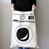 Allernieuwste.nl® Waszak met Wasmachine Print - Wasgoed Opbergtas met Trekkoord - Badkamer Was Zak - Laundry Bag - wit-zwart - 65 x 47 cm