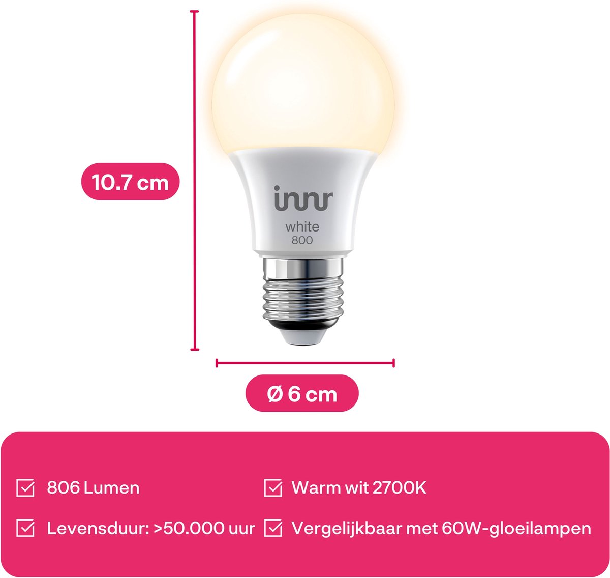 Innr smart E27 LED lamp - geschikt voor Philips Hue - Zigbee bulb - warmwit licht - slimme lamp - dimbaar - 806 lumen - 4 pack – foto 5