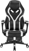 MS® - Gamestoel - Gaming chair - Ergonomische bureaustoel - Verstelbaar tot lig stand - Computer stoel - Met rugkussen - Kunstleer - Wit/Zwart