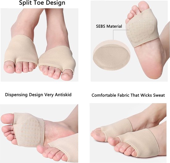 ( L-code )voetbeschermers - 2 paar plantarispads - voorvoetkussentjes - hallux valgus - halve sok om metatarsalgie te verlichten - absorbeert schokken - verminderd druk en wrijving van Merkloos — afbeelding 2