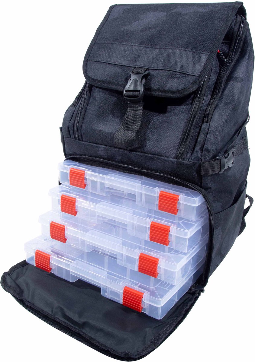 Ultimate Dark Camo Backpack (Incl. 4 Tackleboxen) | Visrugtas