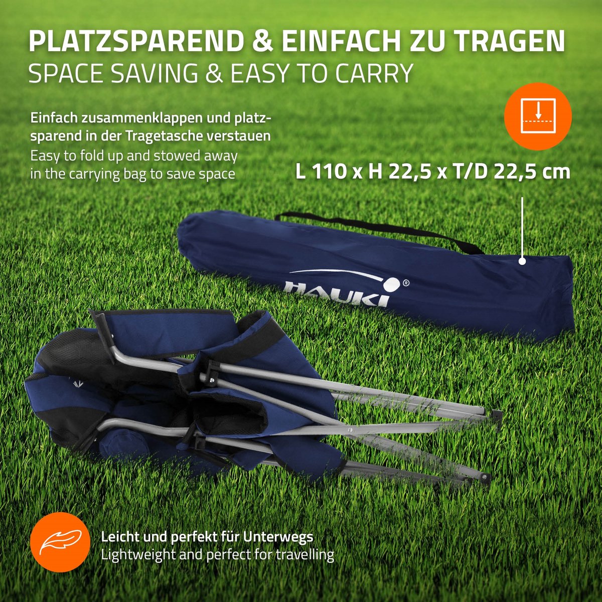 Hauki Campingstuhl 2er Set faltbar, Blau, Angelstuhl gepolstert mit Getränkehalter, Tragetasche, Gartenstuhl klappbar, bis 150kg, Übergroßer Klappstuhl mit Hochlehner, Faltstuhl Anglerstuhl tragbar