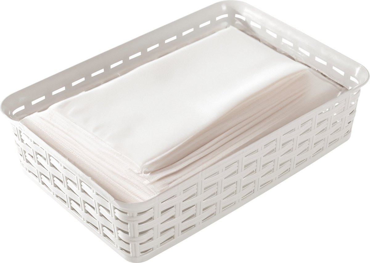 Hega Hogar Opbergmandje/ladeverdeler - ivoor wit - 2 liter - kunststof - 17 x 25 x 6 cm - kleine opslag bakjes - manden