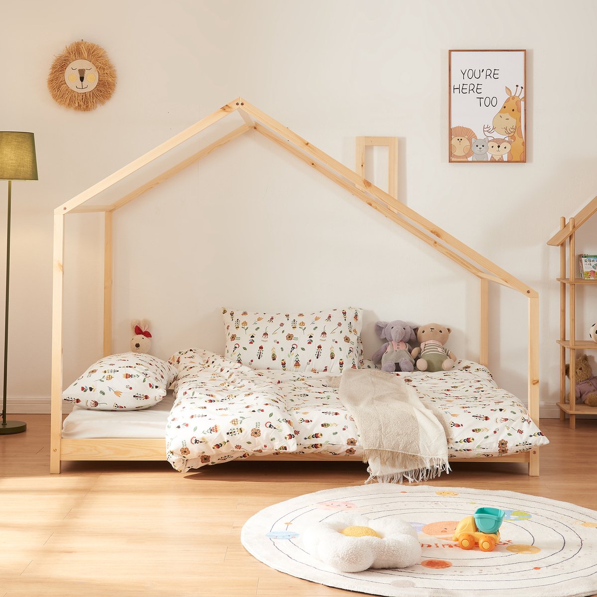en.casa Kinderbed Siuntio huisbed met bedbodem 140x200 cm naturel [en.casa]