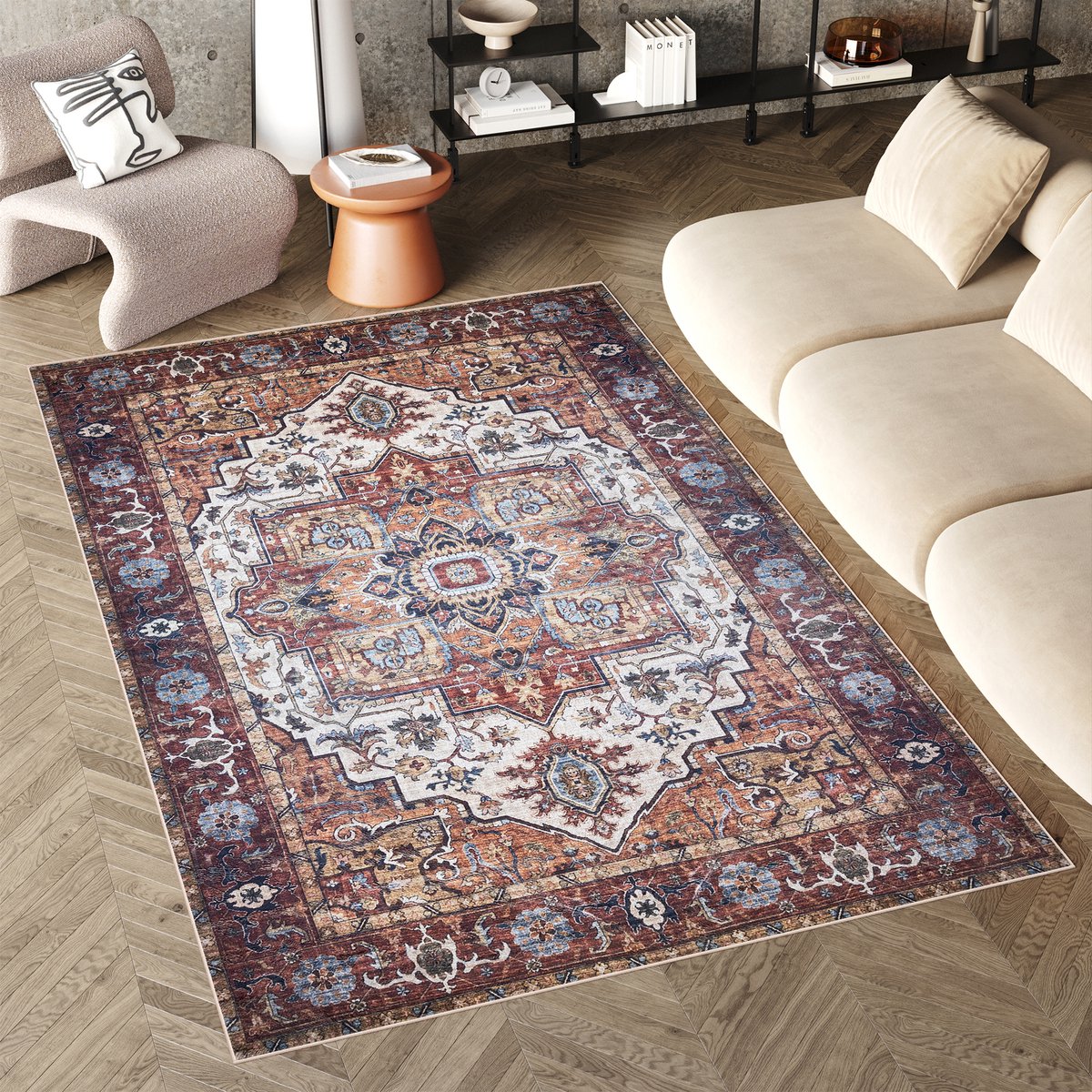 Tapiso Flannel Printed Vloerkleed Vintage Traditioneel Antislip Wasbaar Tapijt Maat- 200x300