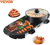 VEVOR Grill Apparaat - Elektrische Grill - Elektrische BBQ - BBQ Pan - Multifunctioneel - 2 in 1 Hotpot en Grill - Anit-Aanbaklaag- Ovaal