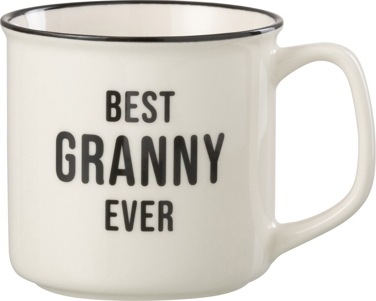 J-Line mok Bericht Best Granny - porselein - wit/zwart