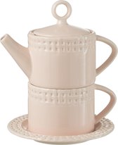 J-Line theepot + theekop - keramiek - roze - woonaccessoires