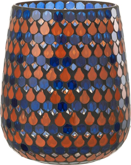 J-Line windlicht Mozaiek Druppel - glas - oranje/blauw - large