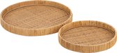 J-Line Rond Rottan plateau - dienblad - jute - naturel - 2 stuks - woonaccessoires