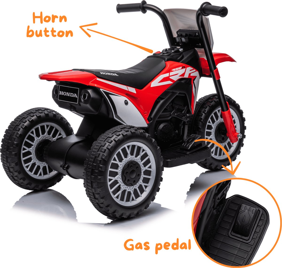 Honda CRF450 Elektrische Kindermotor 1 tot 3 jaar – Officieel Gelicentieerde Crossmotor met 3 Wielen voor Extra Stabiliteit – Li-ion Kindermotor met Claxon & Automatische Rem – Rood — afbeelding 3