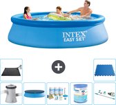 Intex Rond Opblaasbaar Easy Set Zwembad - 305 x 76 cm - Blauw - Inclusief Pomp Afdekzeil - Onderhoudspakket - Filter - Stofzuiger - Solar Mat - Vloertegels