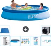 Intex Rond Opblaasbaar Easy Set Zwembad - 366 x 76 cm - Blauw - Inclusief Pomp Afdekzeil - Onderhoudspakket - Filter - Schoonmaakset - Vloertegels - Warmtepomp