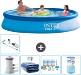 Intex Rond Opblaasbaar Easy Set Zwembad - 366 x 76 cm - Blauw - Inclusief Pomp Solarzeil - Onderhoudspakket - Filter - Stofzuiger
