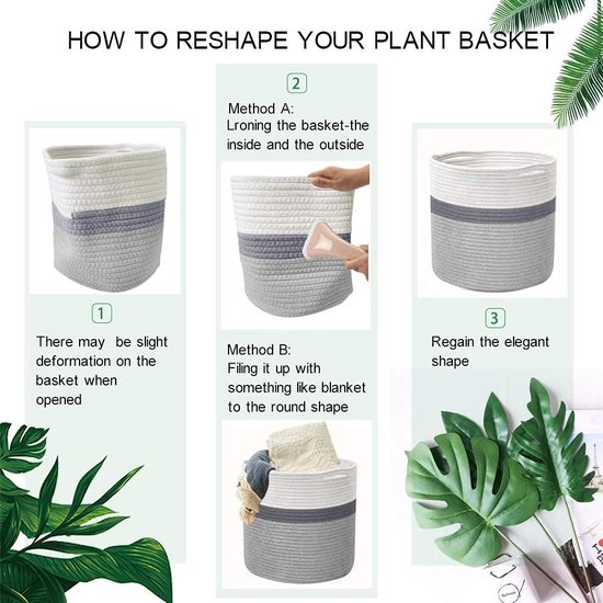 tenn well 30 cm x 30 cm plantenpot met voering, katoenen plantenbak voor binnen, geweven opbergmand voor kamerplanten, bloempot en woondecoratie ( zwart en wit