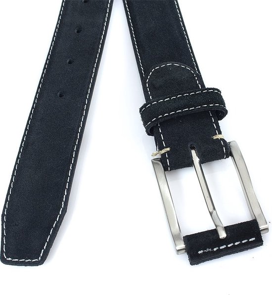 JV Belts Zwarte suede riem - heren en dames riem - 3.5 cm breed - Zwart - Echt Suede leer - Taille: 100cm - Totale lengte riem: 115cm