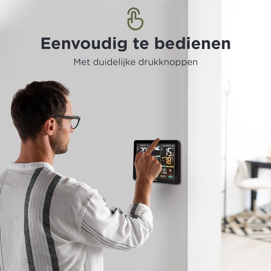 LONQ Weerstation Binnen en Buiten - 18 Functies - Draadloos Weerstation met Buitensensor - Thermometer Hygrometer - Kleurendisplay - DCF Gestuurde Klok