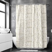 Douchegordijnen voor badkamer, sterke kwalitatief hoogwaardige waterdichte stof, 183 x 183 cm, inclusief 10 gratis haken, labyrint beige