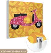 MuchoWow® Glasschilderij 50x50 cm - Schilderij acrylglas - Illustratie van een roze Vespa scooter - Foto op glas - Schilderijen