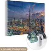 MuchoWow® Glasschilderij 30x20 cm - Schilderij acrylglas - Skyline Dubai Downtown, Verenigde Emiraten - Foto op glas - Schilderijen