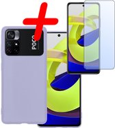 Hoes Geschikt voor Xiaomi Poco M4 Pro 5G Hoesje Siliconen Back Cover Case Met Screenprotector - Hoesje Geschikt voor Xiaomi Poco M4 Pro 5G Hoes Cover Hoesje - Lila