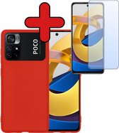 Hoesje Geschikt voor Xiaomi Poco M4 Pro 5G Hoesje Siliconen Case Hoes Met Screenprotector - Hoes Geschikt voor Xiaomi Poco M4 Pro 5G Hoes Cover Case - Rood