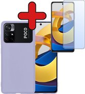 Hoesje Geschikt voor Xiaomi Poco M4 Pro 5G Hoesje Siliconen Case Hoes Met Screenprotector - Hoes Geschikt voor Xiaomi Poco M4 Pro 5G Hoes Cover Case - Lila