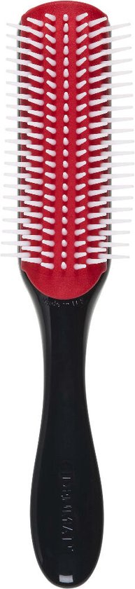 Denman Hairbrush D3, manche noir, coussin en caoutchouc rouge, 7 rangées