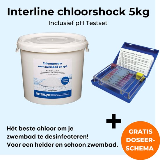 Foto: Interline chloorshock 5 kg inclusief chloor en ph testset chloorgranulaat voor zwembad chloorshock inclusief doseerschema