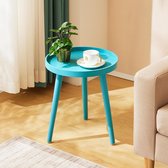 Ronde bijzettafel, kleine tafel, 38 x 45 cm, woonkamertafel, nachtkastje met poten van massief hout, Scandinavische stijl, kleine salontafel hout voor slaapkamer, balkon, blauw