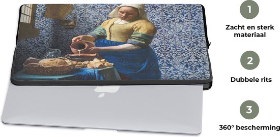 Housse pour ordinateur portable 15 pouces - Melkmeisje - Blauw de Delft - Vermeer - Housse pour ordinateur portable