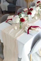 100%Mosel Mousseline decoratieve stof, in natuurlijk beige (48 cm x 5 m), 66 g/m², zeer dunne tafelloper, delicate tafeldecoratie voor verjaardagen en bruiloften, tafelband als kleurrijke decoratie voor speciale gelegenheden