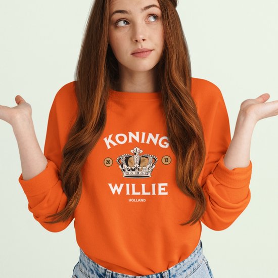 Oranje Koningsdag Trui Koning Willie 4XL - Uniseks Fit - Oranje Feestkleding