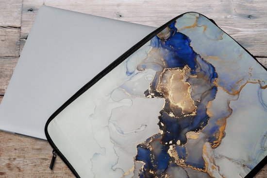 Housse pour ordinateur portable - Housse pour ordinateur portable - Blauw - Or - Imprimé marbré - Ordinateur portable - Natuursteen - Abstrait - 17 pouces
