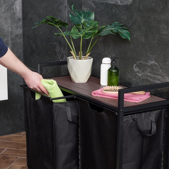 Wasmand 2 vakken met plank zwart eikenkleurig kopen