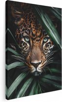Artaza Tableau sur toile Le Jaguar se cachant dans les feuilles - 90x120 - Décoration murale - Photo sur toile - Impression sur toile