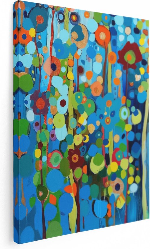 Artaza Canvas Schilderij Abstract Kunstwerk van Blauwe en Oranje Bloemen - 60x80 - Muurdecoratie - Foto Op Canvas - Canvas Print