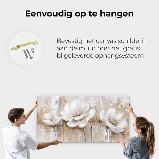 Artaza Peinture sur Toile Trois Fleurs Witte sur Fond Beige - 120x60 - Groot - Photo sur Toile - Impression sur Toile